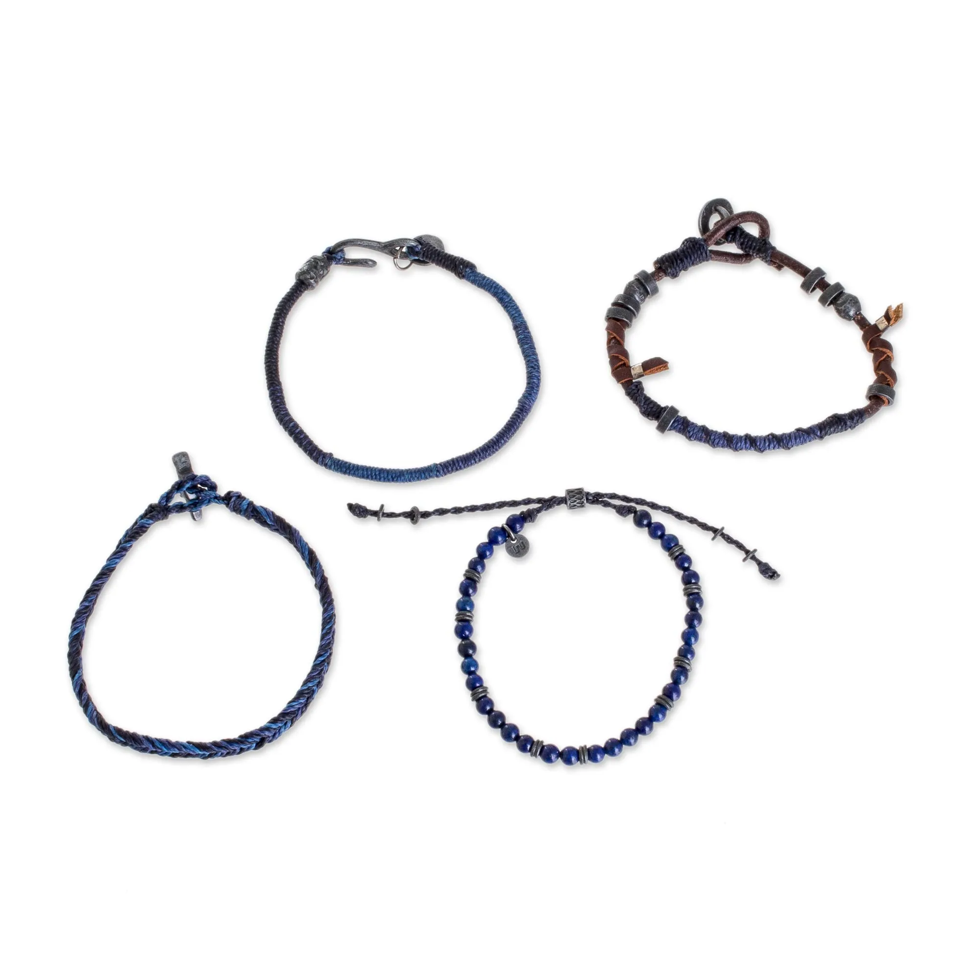 Lapis Lazuli and Leather Bracelets from Guatemala (Set of 4) - Boho Friends | NOVICA
