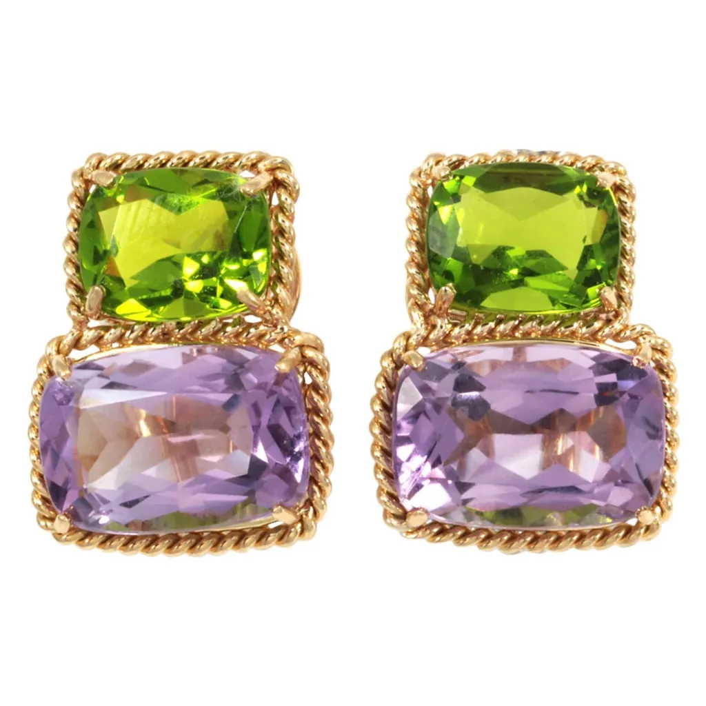 Large GUM DROP™ Earrings with Blue and Pink Topaz and Diamonds