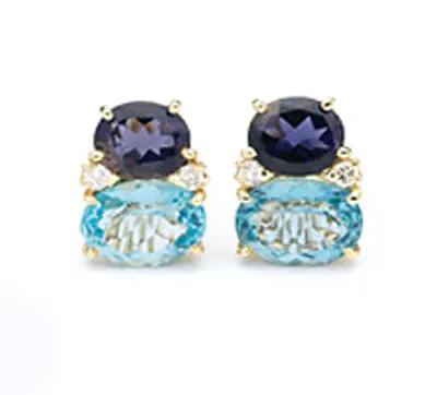 Large GUM DROP™ Earrings with Blue and Pink Topaz and Diamonds