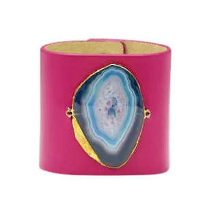 LOVED CUFF - PINK RUBY LEATHER WITH PURPLE AGATE  S.1.01.002.1021