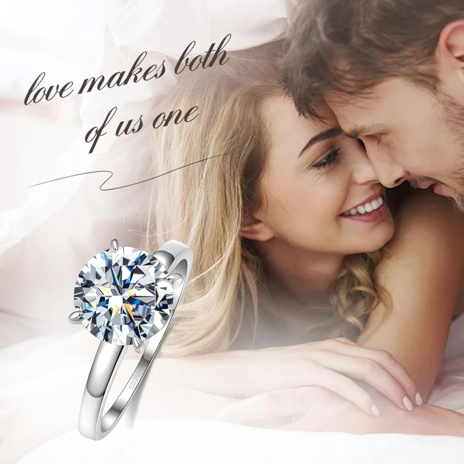 Moissanite Rings for Women, D Color VVS1 Clarity Round Engagement Ring 925 Sterling Sliver with 18K White Gold Plated, Moissanite Solitaire Promise Wedding Ring 1/1.5/2/3 CT