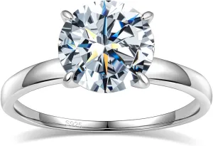 Moissanite Rings for Women, D Color VVS1 Clarity Round Engagement Ring 925 Sterling Sliver with 18K White Gold Plated, Moissanite Solitaire Promise Wedding Ring 1/1.5/2/3 CT