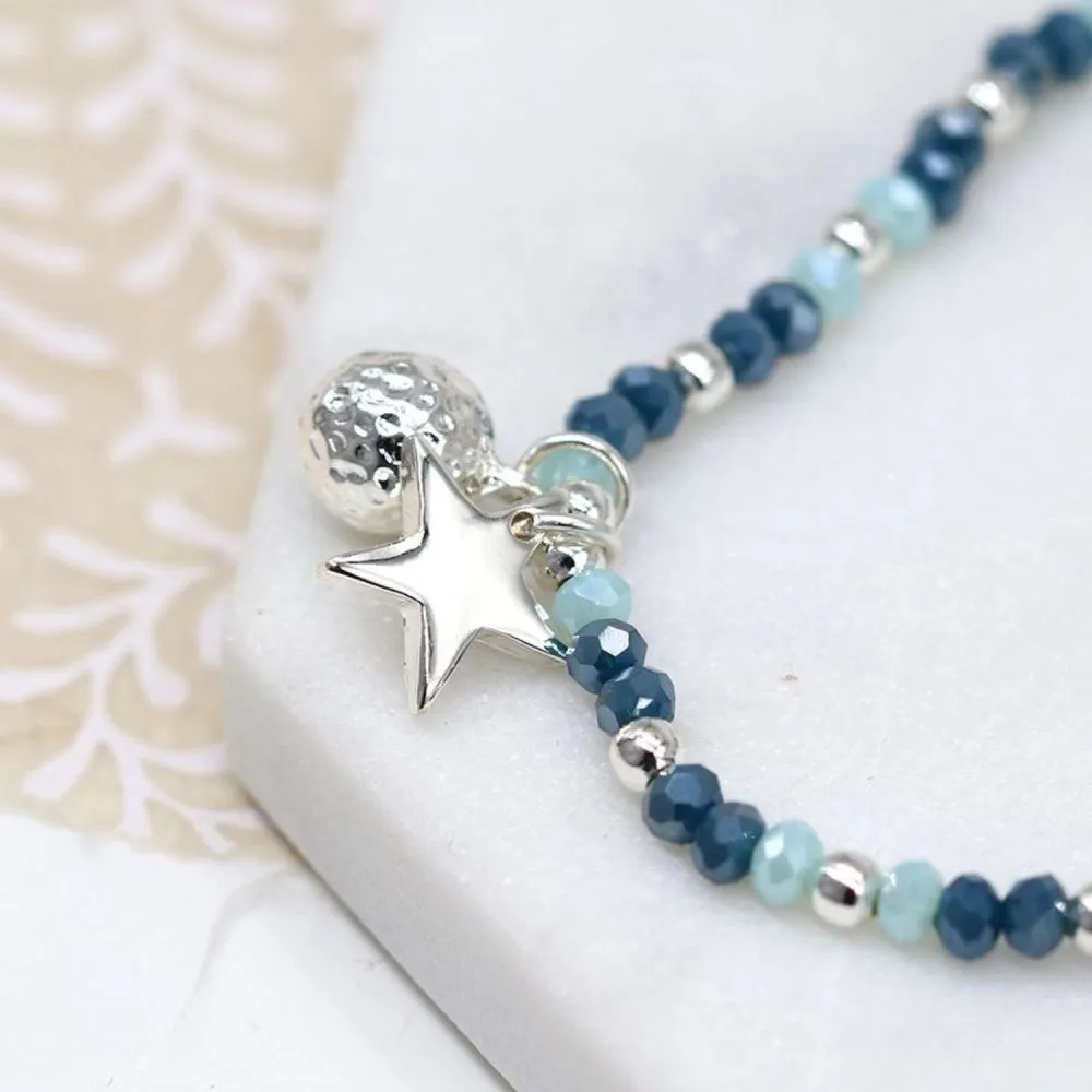 POM 10mm Silver Plated and Blue Bead Bracelet with Star and Ball
