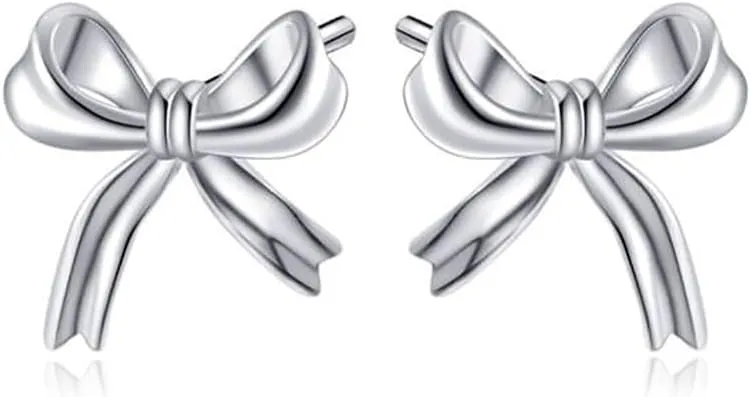 Reffeer Solid 925 Sterling Silver Bow Stud Earrings for Women Teens Small Ribbon Stud Earrings Bowknot