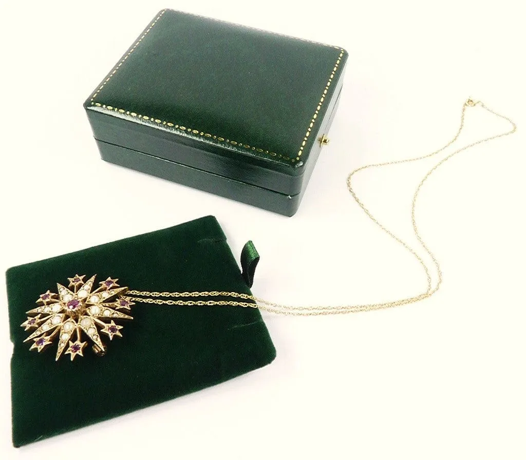 Victorian Hallmarked Gold Celestial Star Pendant With 18 Inch Necklace