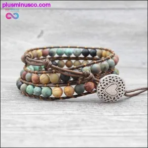 Vintage Leather Bracelets Matte Stone 3 Strands Wrap Woven